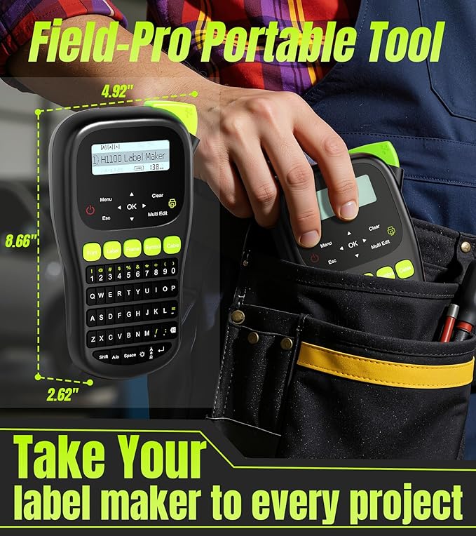 Label Maker Waterproof-Labels, Wire Label Maker Machine with 4 Tapes, Laminated Handheld Label Printer, Backlit & Portable & 3 Cable Modes, H1100 Labeler for Industrial Office Organization
