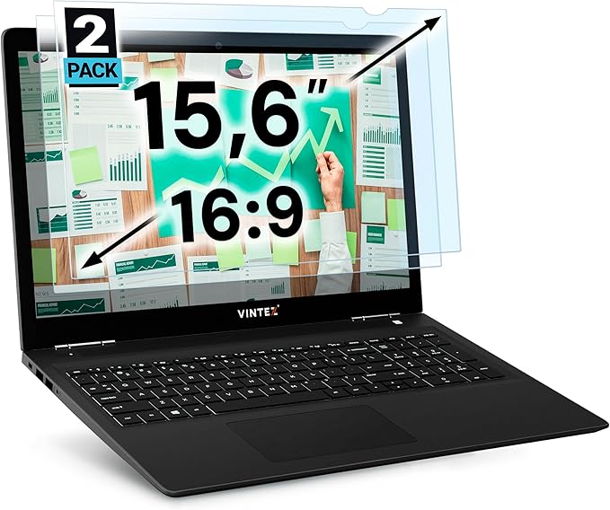 VINTEZ 15.6 inch Blue Light Blocking Screen Protector Panel for 16:9 Widescreen Computer Monitor and Laptop - PC Anti-UV Eye Protection Filter Film - Anti-Scratch Diagonal Frame Shield [2 Pack]