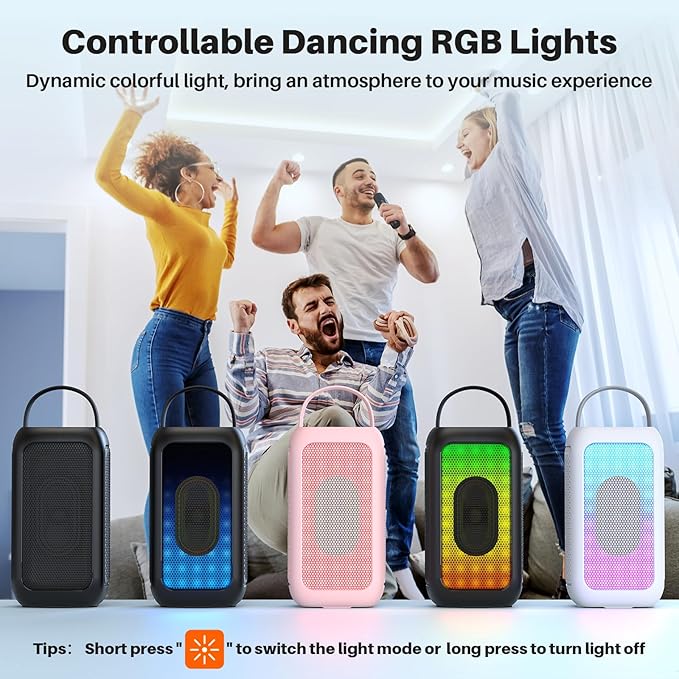 Bobtot Portable Bluetooth Speaker, 16H Playtime Wireless Speakers, Peak Singing Machine with Microphone, Magic Sound, Echo, EQ Mode (Pink, with 1 Mic)