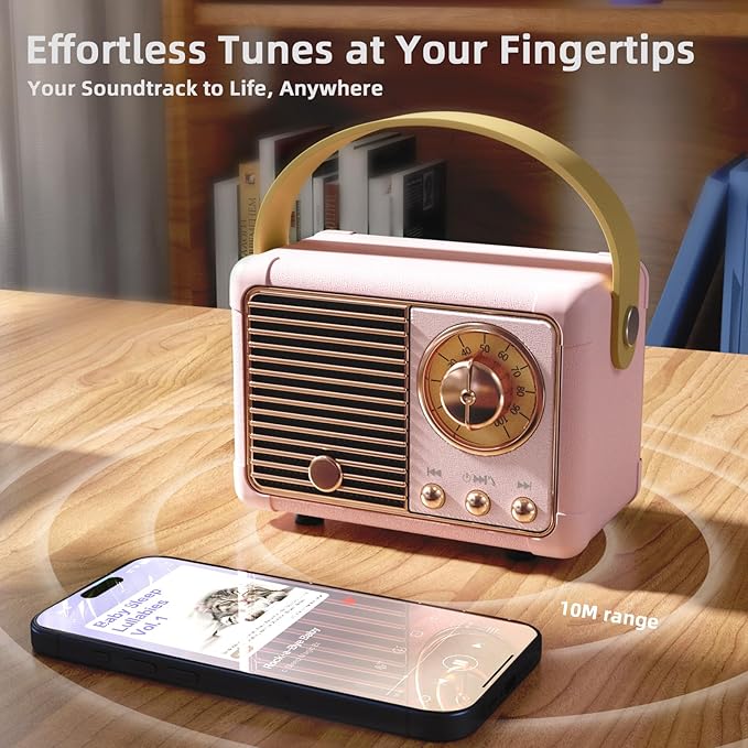 Retro Bluetooth Speakers Birthday Gifts for Girls Small Cute Pink Portable Wireless Speaker Gift Ideas for Women,Her,Girls,Wife Old School Speaker Vintage Aesthetic Decor for Bedroom,Office(Pink)