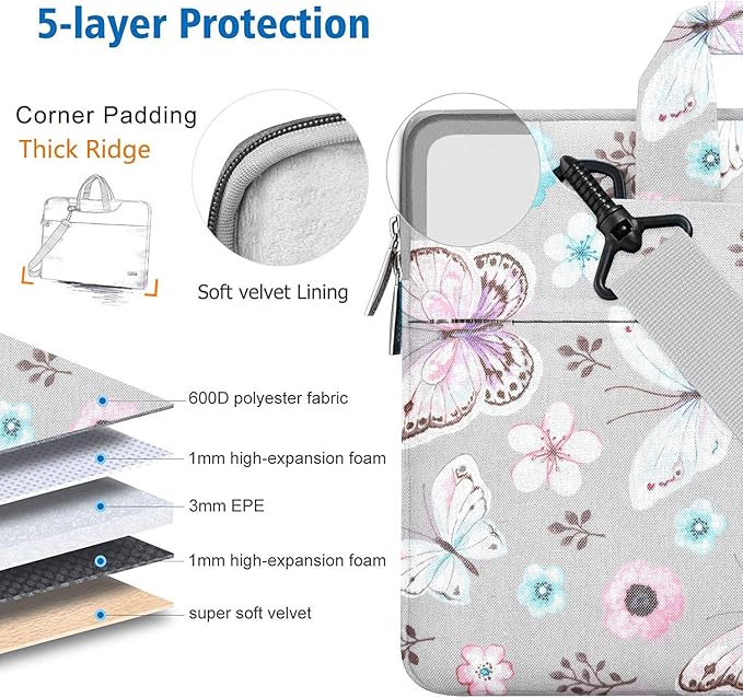 Hseok 17.3 Inch Laptop Shoulder Bag, Water-Resistant & Shockproof Protective Computer Case Compatible with 17.3 inch Dell Asus HP Lenovo Acer MSI Notebooks,Butterfly