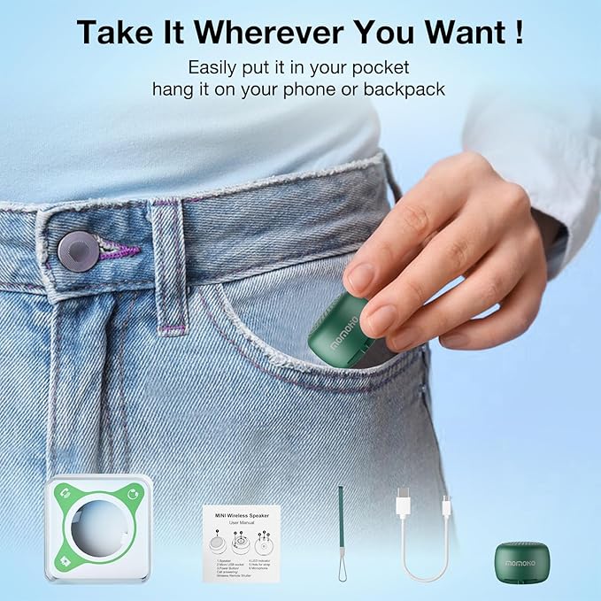 Mini Bluetooth Speaker Wireless Tiny Speakers with Built in Mic,TWS Portable for Travel Party Gift Outdoor Laptop (Green)