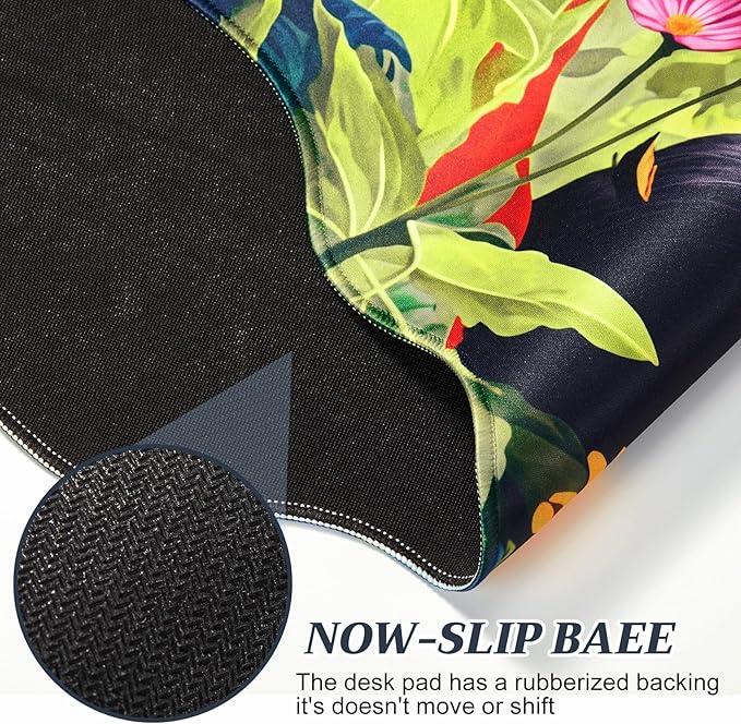 Kingdder Black Cat Floral Scalloped Desk Mat 31.5" x 15.7" Large Cute Cat Mouse Pad Kawaii Keyboard Mat with Nonslip Waterproof Rubber Base Pad for Laptop Computer Gaming Dorm Home Office