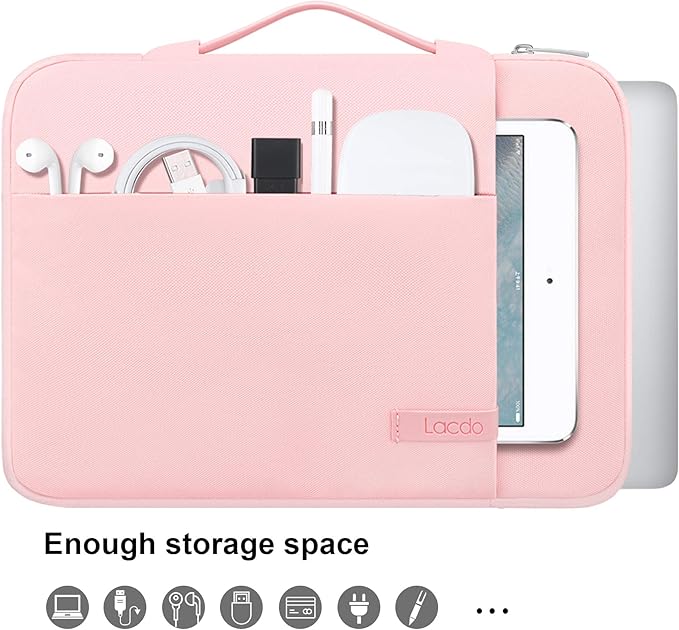 Lacdo 360° Protective Laptop Sleeve Case for 13 inch MacBook Air M5 A3449 (2026), M4 A3240 2025, M3 A3113 A2681 A2337 | 13" MacBook Neo A18 Pro A3404 (2026) | iPad Air/Pro 13 M5 Computer Bag, Pink