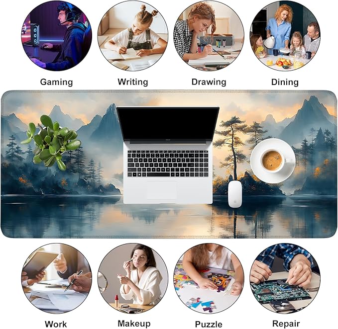 Mouse Pad, Large Anti-Slip with Stitched Edges Desk Mat Desktop Laptop Computer Desk Keyboard Mat,Table Protector Blotter Mat (Mountain, 35.4" x 15.7")