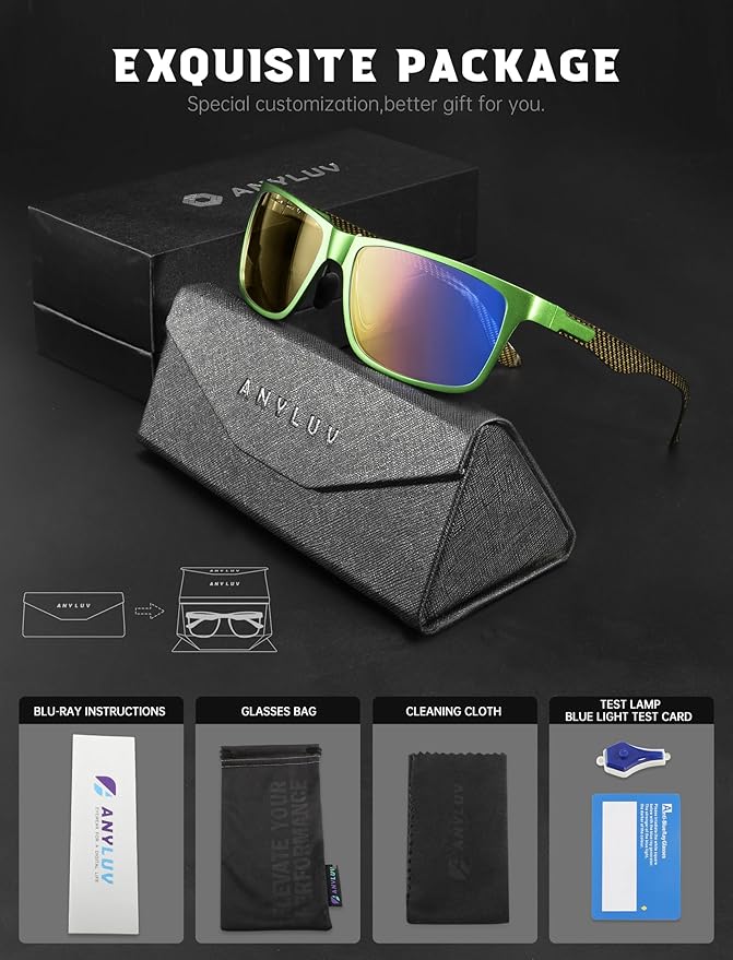 ANYLUV Carbon Fiber Reading Glasses for Men Women, Blue Light Blocking Computer Readers, Anti Glare Spring Hinge