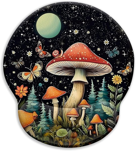 Blusabaca Ergonomic Mouse Pad with Wrist Rest, Mushroom Butterfly Mouse Pads Wrist Support for Desk, Gaming Mousepad for Wireless Mouse Laptop Computer Work Home Desk Accessories Office Supplies Decor
