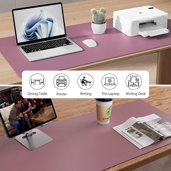 Aothia Faux Leather Desk Mat - Non-Slip PU Leather Desk Blotter, Waterproof Writing Surface, Large Desk Pad for Office & Home (Purple, 55" x 24")