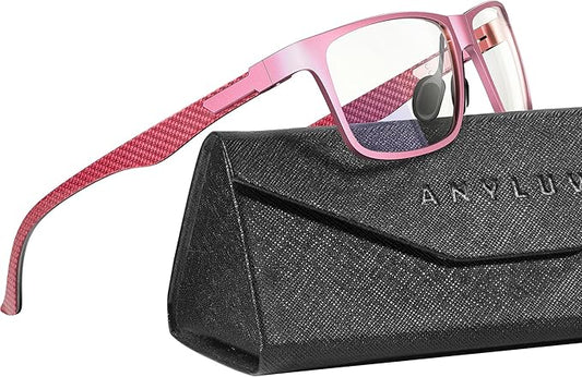 ANYLUV Carbon Fiber Reading Glasses for Men Women, Blue Light Blocking Computer Readers, Anti Glare Spring Hinge