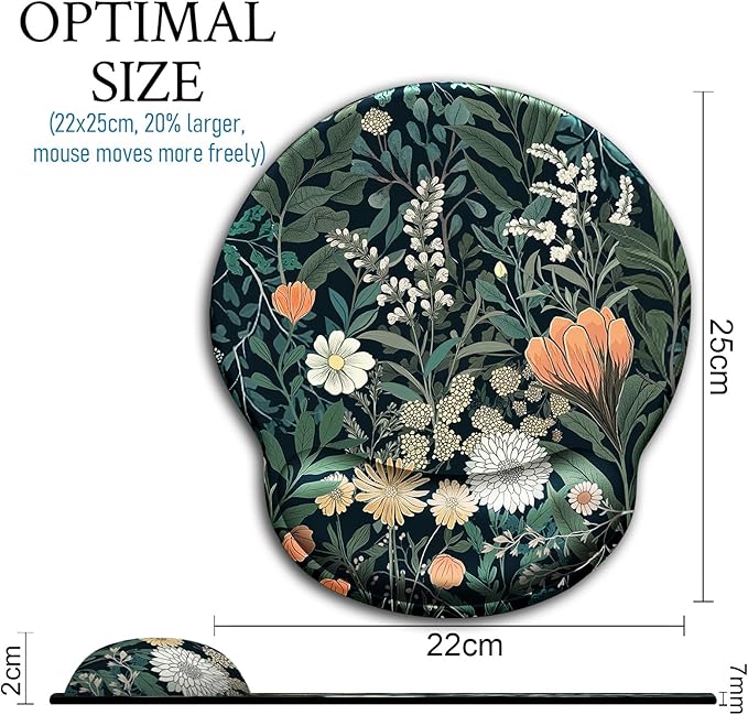 Floral Mouse Pad with Wrist Rest, Wildflower Ergonomic Mousepad Wrist Support for Desk, Green Plant Weed Gaming Mouse Pads for Wireless Mouse Computer Work Home Desk Accessories Office Supplies
