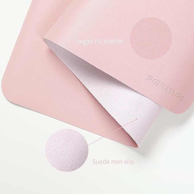 RENMTURE PU Mouse Pad, Faux Leather Large Desk Pad, Home Work Office Accessories, Non-Slip Desk Mat, Waterproof Gaming Pad Desk Blotter (36"x17", Light Pink)