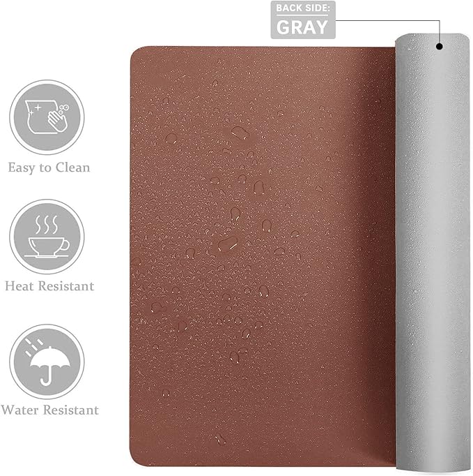 Aothia Double-Sided PU Leather Desk Pad - Non-Slip Large Mouse Pad & Desk Mat for Office, Home - Waterproof, Easy to Clean, Durable Dual-Sided Surface(Brown, 23.6" x 13.7")