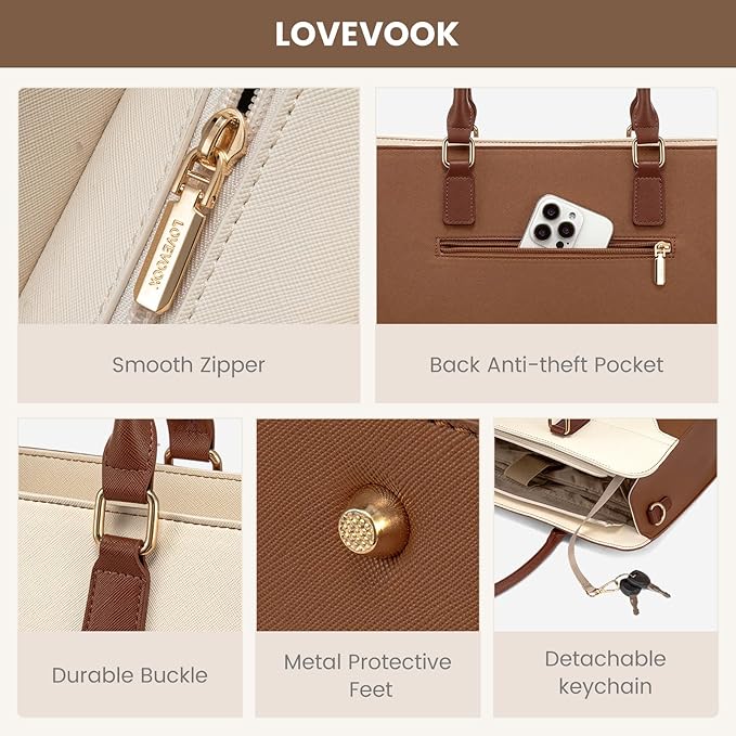 LOVEVOOK Laptop Tote Bag for Women,Leather Work Bag, Waterproof Business Teacher Bag,Large Computer Handbag Purse Briefcase,Office Gifts for Women