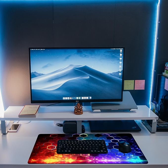 Desk Mat, Colorful Honeycomb Technology Desk Pad,Hexagonal Honeycomb Large Gaming Mouse Pad for Desk,31.5"x15.7" Extended Big Computer Keyboard Mouse Pad with Non-Slip Base and Stitched Edge