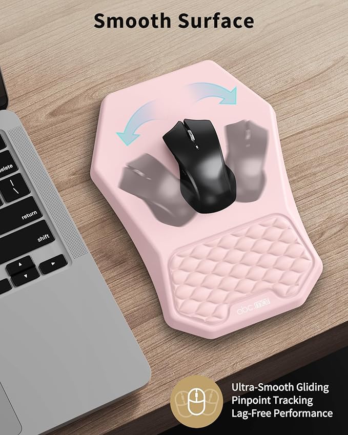 Ergonomic Mouse Pad Wrist Rest Support, Massage Design Surface for Carpal Tunnel Pain Relief, Memory Foam, Non-Slip PU Base for Computer Desk, Pink