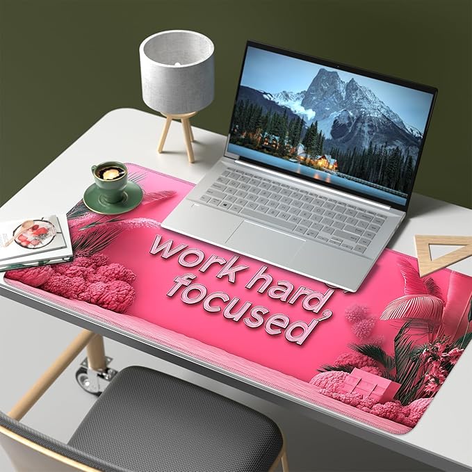 Mouse Pad, Large Anti-Slip with Stitched Edges Desk Mat Desktop Laptop Computer Desk Keyboard Mat,Table Protector Blotter Mat (Work Hard, 35.4" x 15.7")