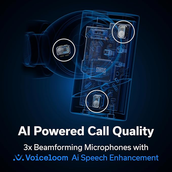 Status Pro X Wireless Earbuds, Triple Speaker Driver, Hi-Res Audio with LDAC, 52dB ANC, 6 Beamforming Mics with VoiceLoom AI for Clearest Calls (Moonbeam)