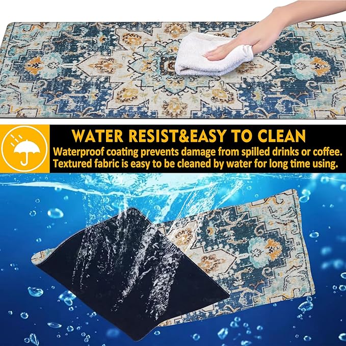 Desk Mat,Bohemian Textile Rug Texture Mouse Pad,31.5""X15.7"" Large Desk Pad with Stitched Edge Non-Slip Base Keyboard Big Mouse Pad for Office Home Work Gaming, WDQ-D10