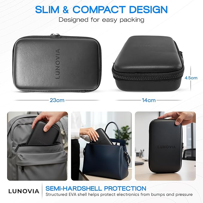 Hard Shell Tech Organizer – Protective Travel Case for Cables, Chargers & Accessories | Mid-Size Electronics Organizer with Removable Pouches