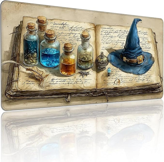 Large Gaming Mouse Pad, Wizard Spellbook Design, 35.4 x 15.7 Inches, Extended Desk Mat