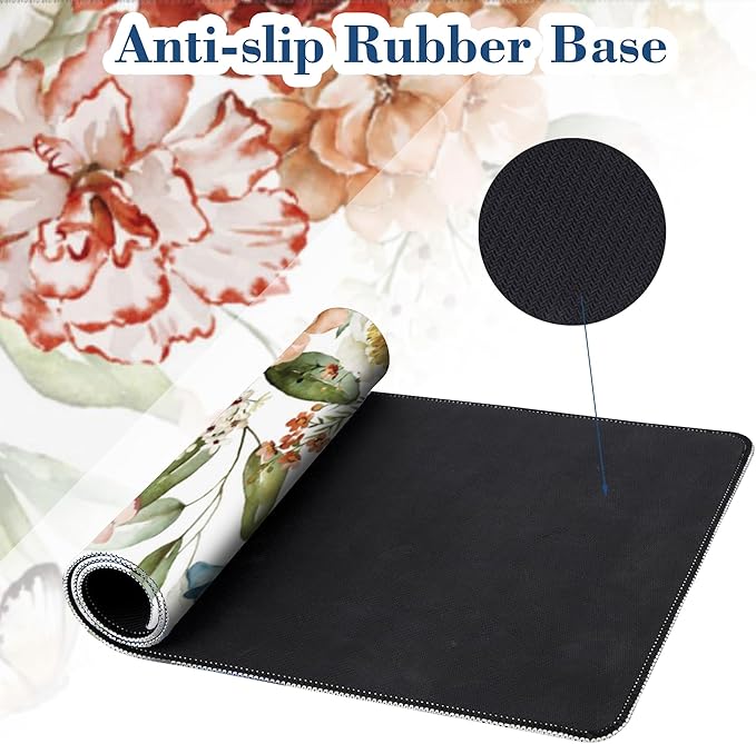 Large Mouse Pad Watercolor Flowers with Butterfly Extended Gaming Mousepad Waterproof Desk Pad with Non-Slip Base and Stitched Edge 11.8 x 31.5 Inch Keyboard Mouse Mat for Home Office Decor