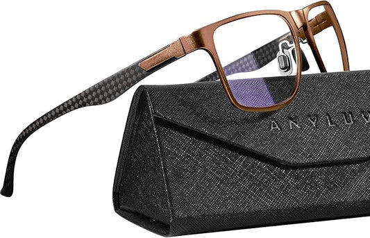 ANYLUV Carbon Fiber Reading Glasses for Men Women, Blue Light Blocking Computer Readers, Anti Glare Spring Hinge