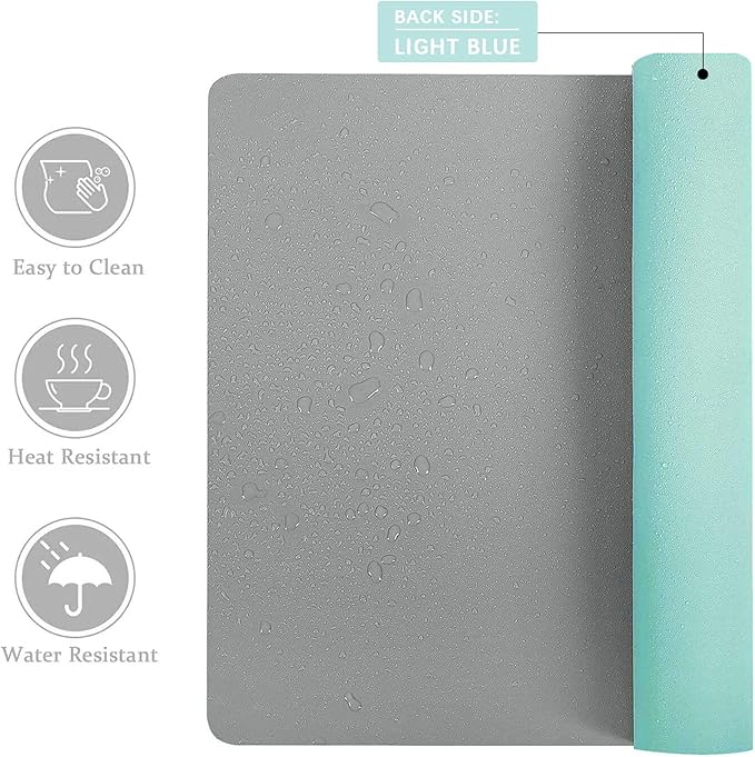Desk Mat Large Protector Pad - Multifunctional Dual-Sided Office Desk Pad,Smooth Surface Soft Mouse Pad, Waterproof Desk Mat for Desktop, Pu Leather Desk Cover for Office/Home(Grey, 36" x 17")