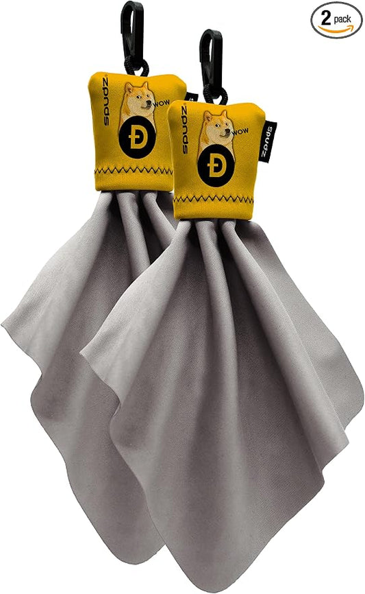 SPUDZ Classic Microfiber Lens Cleaner ?€? Clip-On Pouch, Washable ?€? for Binoculars, Scopes, Glasses, Screens | Classic | Doge Coin, 6 x 6 inch (2 Pack) by ALPINEINNOVATIONS