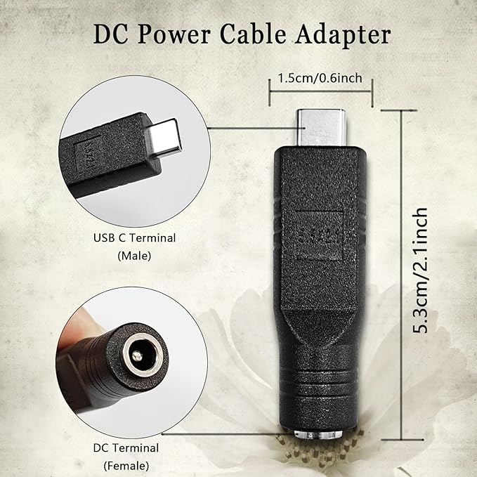 USB C Adapter Replacement for Starlink Mini, USB C Male to DC 5.5 x 2.1mm Female Power Cable Work with 20V/65W Power Bank or PD Charger