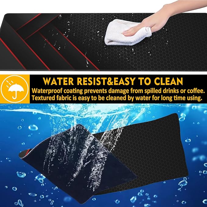 Gaming Desk Pad, Black Red Honeycomb Technology, 31.5"X15.7" Extended Mat with Stitched Edge Non-Slip Base for Office, Keyboard, Laptop