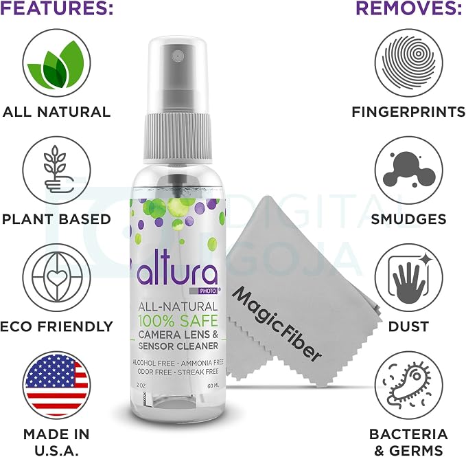 Altura Photo Camera Cleaning Kit - All Natural Lens Cleaner, Brush, Pen, Blower, Microfiber Cleaning Cloths, Tissue Wipes for Canon Nikon Sony Fuji Olympus Pentax Sigma Tamron DSLR Mirrorless Cameras - Image 4