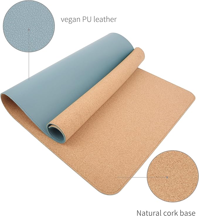 RENMTURE Dual-Sided Mouse Pad, Natural Cork & PU Leather Large Desk Pad for Office and Home Work, Desk Protector Non-Slip, Waterproof, Easy Clean (Blue Gray, 32"x16")