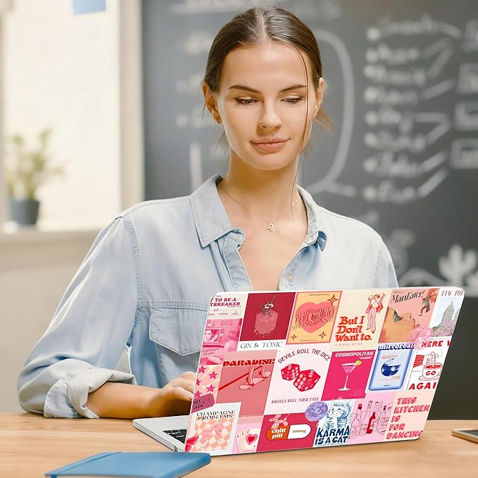 G JGOO Compatible with MacBook Air 13 inch Case 2026 2025-2022 M5 A3449 M4 A3240 M3 A3113 M2 A2681, Plastic Hard Shell for MacBook Air 13.6 inch Case+Keyboard Cover+Screen Protector, Red Collage