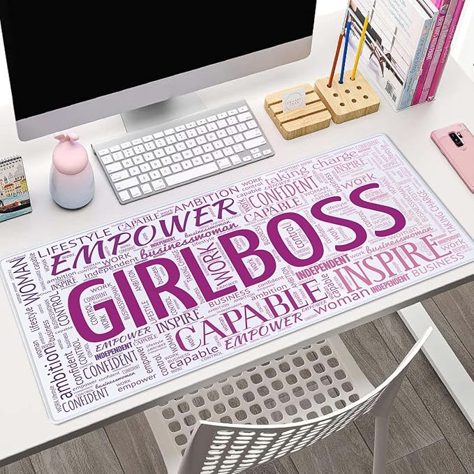 Desk Mat, Female Emancipation Word Cloud Extended Gaming Mouse Pad Large, 31.5"x11.8" Big Mouse Pad with Non-Slip Base and Stitched Edge, Long Computer Keyboard Mouse Mat for Home Office Work