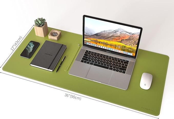 RENMTURE Dual-Sided Mouse Pad, Natural Cork & PU Leather Large Desk Pad for Office and Home Work, Desk Protector Non-Slip, Waterproof, Easy Clean (Olive Green, 36"x17")