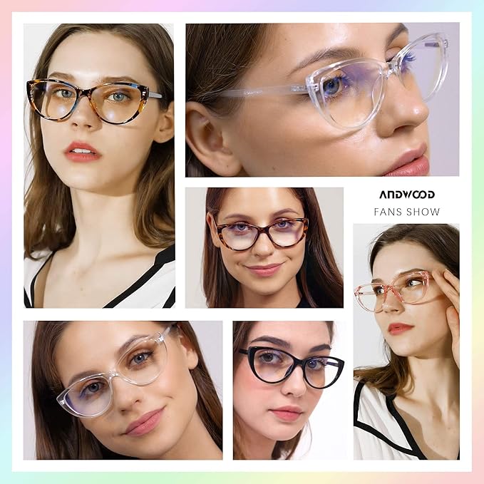 ANDWOOD Blue Light Blocking Glasses Women Bluelight Blocker Computer Cateye Clear Cat Eye Eyeglasses Frame AR003