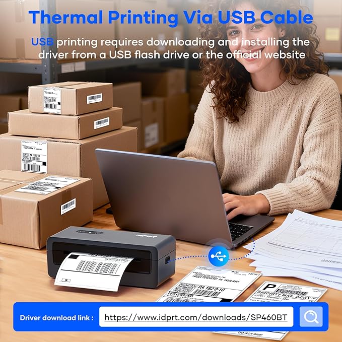 iDPRT 4x6 Bluetooth Thermal Shipping Label Printer, Wireless Label Maker for Shipping Packages, Work with iOS Android Windows, Support Amazon Shopify USPS UPS