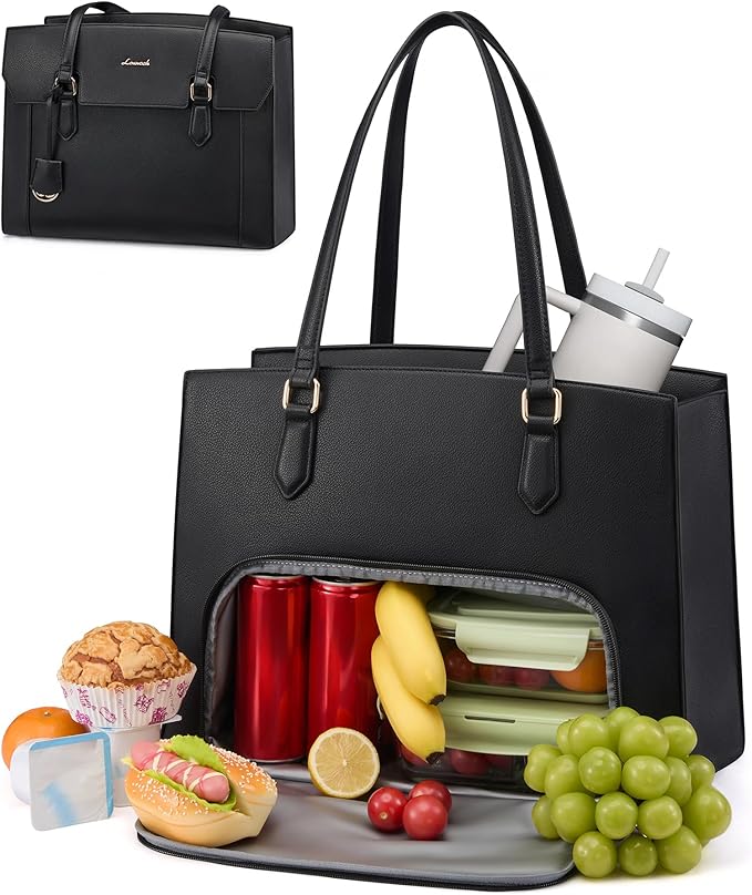 LOVEVOOK Lunch Tote Bag for Women, 15.6 Inch Laptop Work Bag with Insulated Lunch Compartment, Large Capacity Computer Handbag with Cup Holder for Business, Nurse, Teacher, Mommy