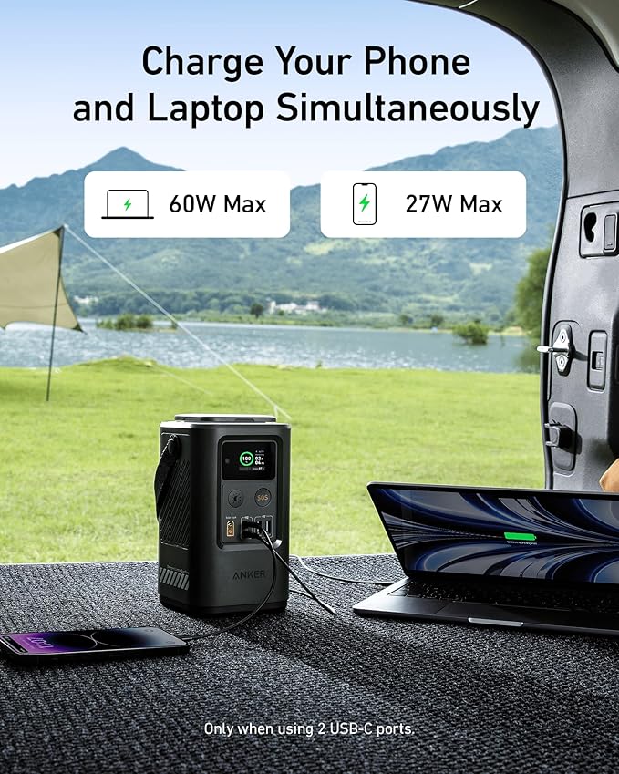 Anker Power Bank Power Station 60,000mAh,Portable Outdoor Generator 87W with Smart Digital Display, Retractable Auto Lighting and SOS Mode, Home Backup(PowerCore Reserve 192Wh) for Travel, Camping