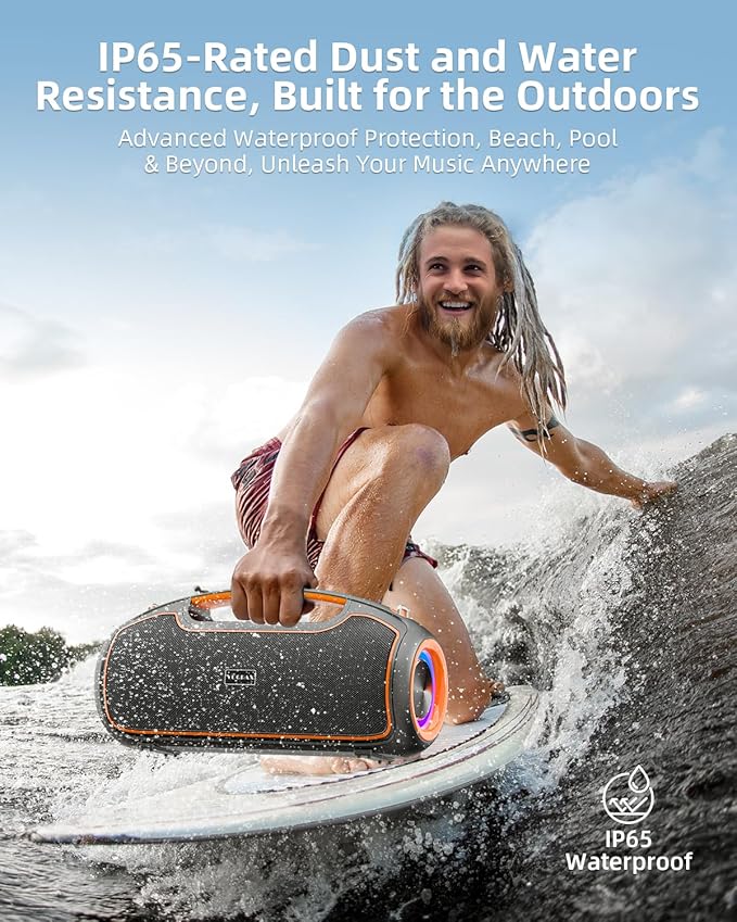 Upgrade Portable Bluetooth Speakers Wireless, 200W MAX Loud Powerful Speaker w/Deep Bass, IP65 Waterproof/ BT5.4, for Outdoor, Party, Camping, Tailgating, Beach, Large Workshop, Garage, 24H Playtime