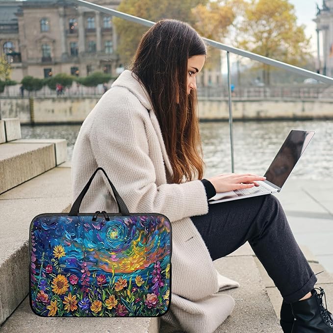 Laptop Sleeve Case Bag 13 inch, Watercolor Garden Flowers Slim Carrying Case Handbag Travel Laptop Bag for 13 inch MacBook Air M3/M2/Pro M2/ 13" iPad Pro/Air M4/M2 2024