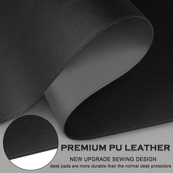 Bleswin Multifunctional Large Desk Mat, Double Sided Computer Desk pad, Extended Mouse Mat, Office Desk Protector with Waterproof PU Leather, 35.4''×16.9'', Office Home Writing Pad (Black+Grey)