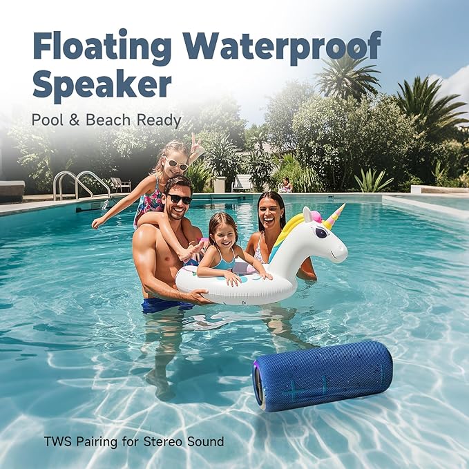 IPX7 Waterproof Bluetooth Speaker - 30W HD Sound, 8H Playtime, TWS Pairing, BT5.3, Portable for Pool/Beach/Shower,Birthday Gift, Valentines Day Gifts