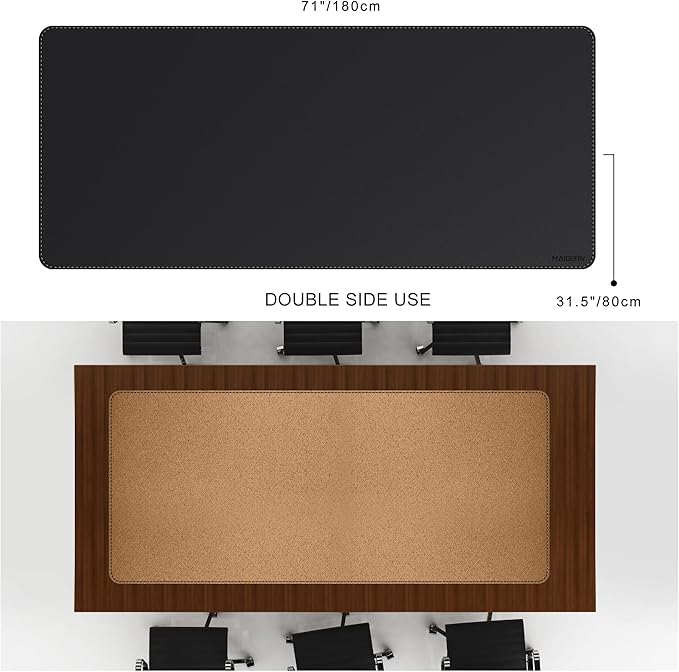 MAIDERN Leather Desk Mat, XXL 70.8” x 31.5” Reversible Office Desk Pad Mat, Cork & Leather Large Mouse pad for Desk, Waterproof Computer Desk Mat for Gaming Home Office (Black)