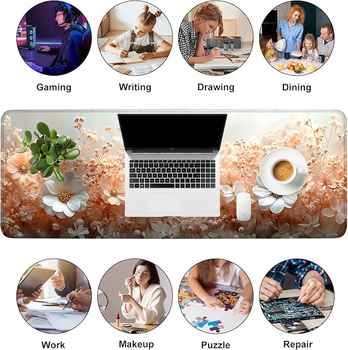 Mouse Pad, Large Anti-Slip with Stitched Edges Desk Mat Desktop Laptop Computer Desk Keyboard Mat,Table Protector Blotter Mat (Powder, 31.5" x 11.8")