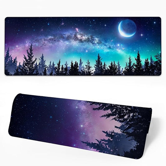 Desk Mat Moon Starry Sky Desk Pad for Keyboard and Mouse, Large Mousepad with Stitched Edges for Work Game Office, 31.5 x 11.8 in