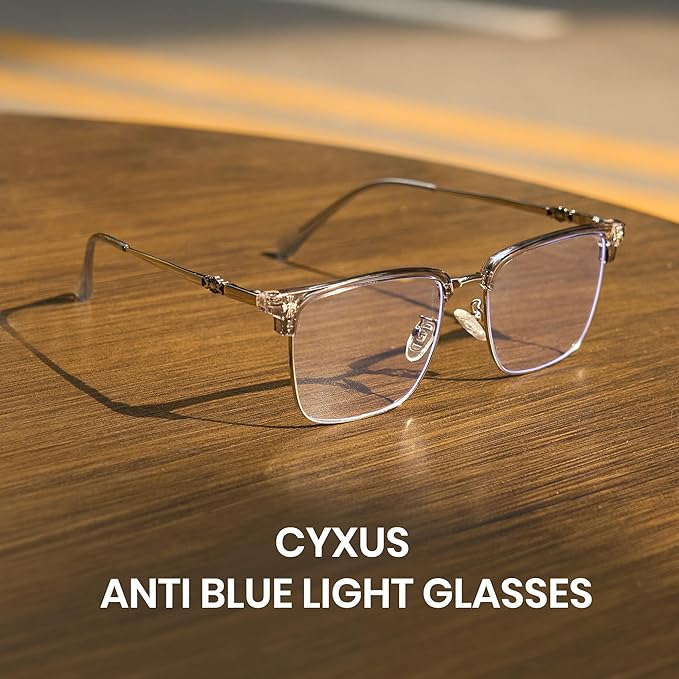Cyxus Retro Blue Light Glasses Men - Square TR90 Metal Blowline Frame Stylish Trendy for Computer Daily Work 8252