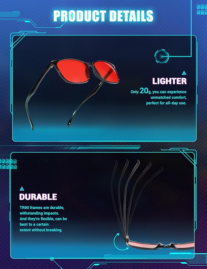 TIJN Sleep Glasses for 99.9% TR90 Blue Green Light Blocking Dual AR Coatings Red Lens for Computer Gaming Reduce Eyestrain