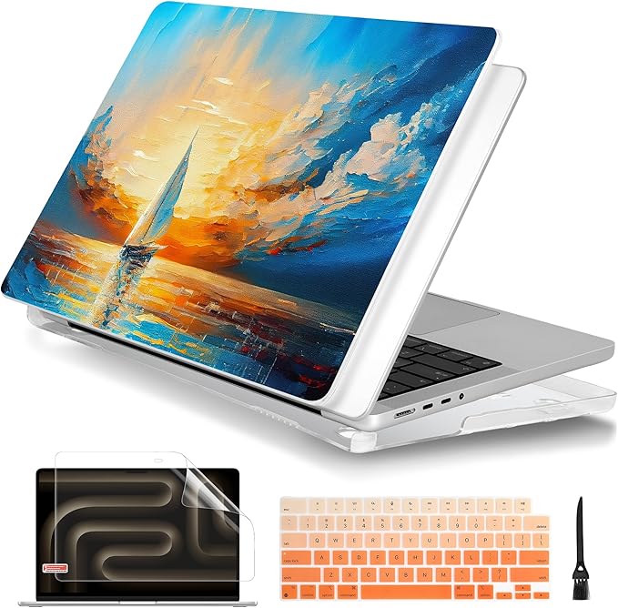 Batianda for MacBook Pro 14 Inch Case 2026-2021 Release M5 M4 M3 M2 M1 Pro/Max, 1.2mm Slim Graphic Hard Shell Cover with Keyboard Cover, Screen Protector 4-in-1 Bundle, Sail