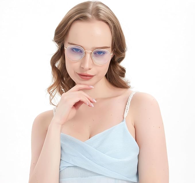 Round Blue Light Blocking Glasses for Men Women, Circle Metal Wire Rimmed Frame Glasses Anti Glare & UV RF5002